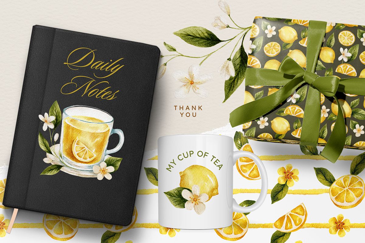 Lemon Watercolor Floral Bundle, a Decorative Illustration by Red Ink (Photo 7 of 7)