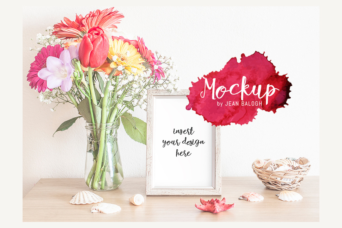 Grey Frame With Bouquet Mockup, a Presentation Template by Jean Balogh