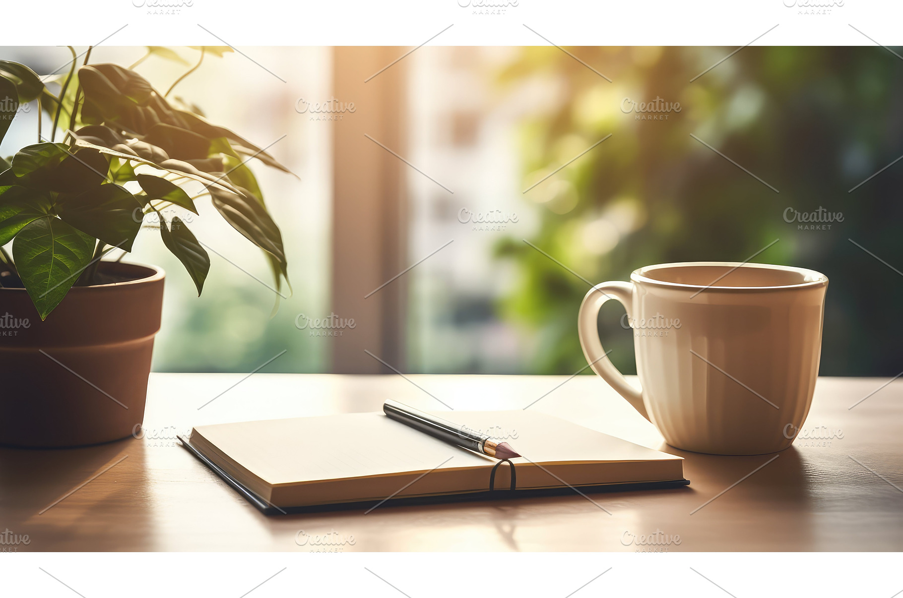 plant spiral notebook on table ai, a Nature Photo by pikepicture