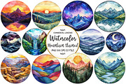 Stained Glass Mountain Scene Clipart, an Illustration by OK Design (Thumbnail 1 of 5)
