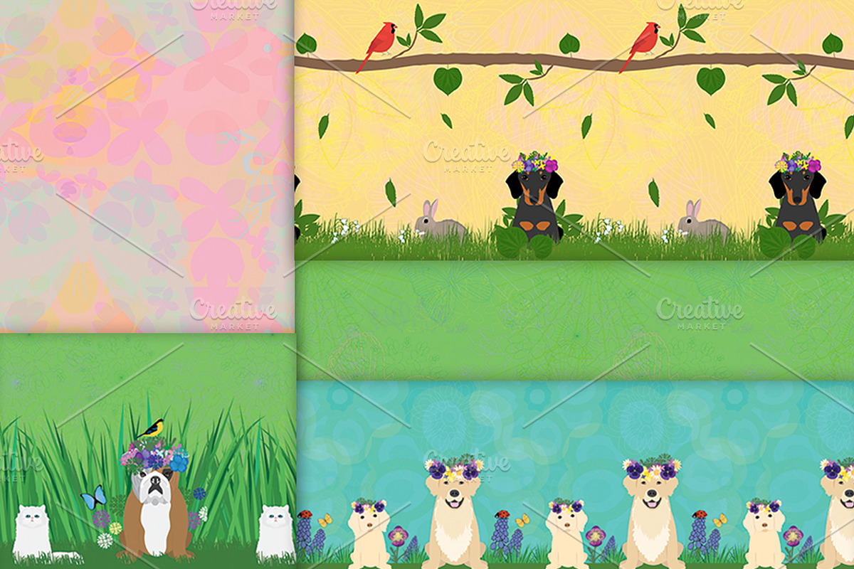 Seamless Floral Dog Patterns, a Pattern Graphic by VizualStorm (Photo 3 of 3)