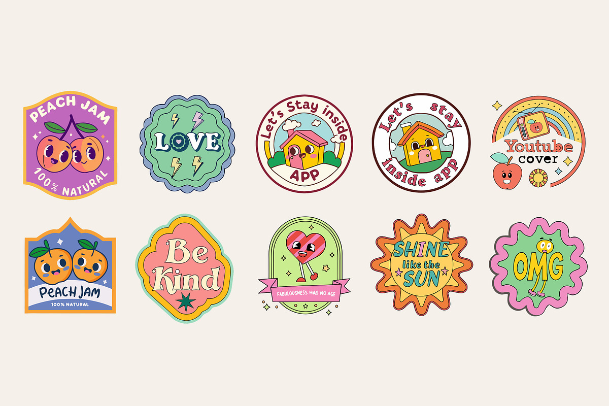 Hand-Drawn Groovy Stickers, a Decorative Illustration by Helospace (Photo 4 of 10)