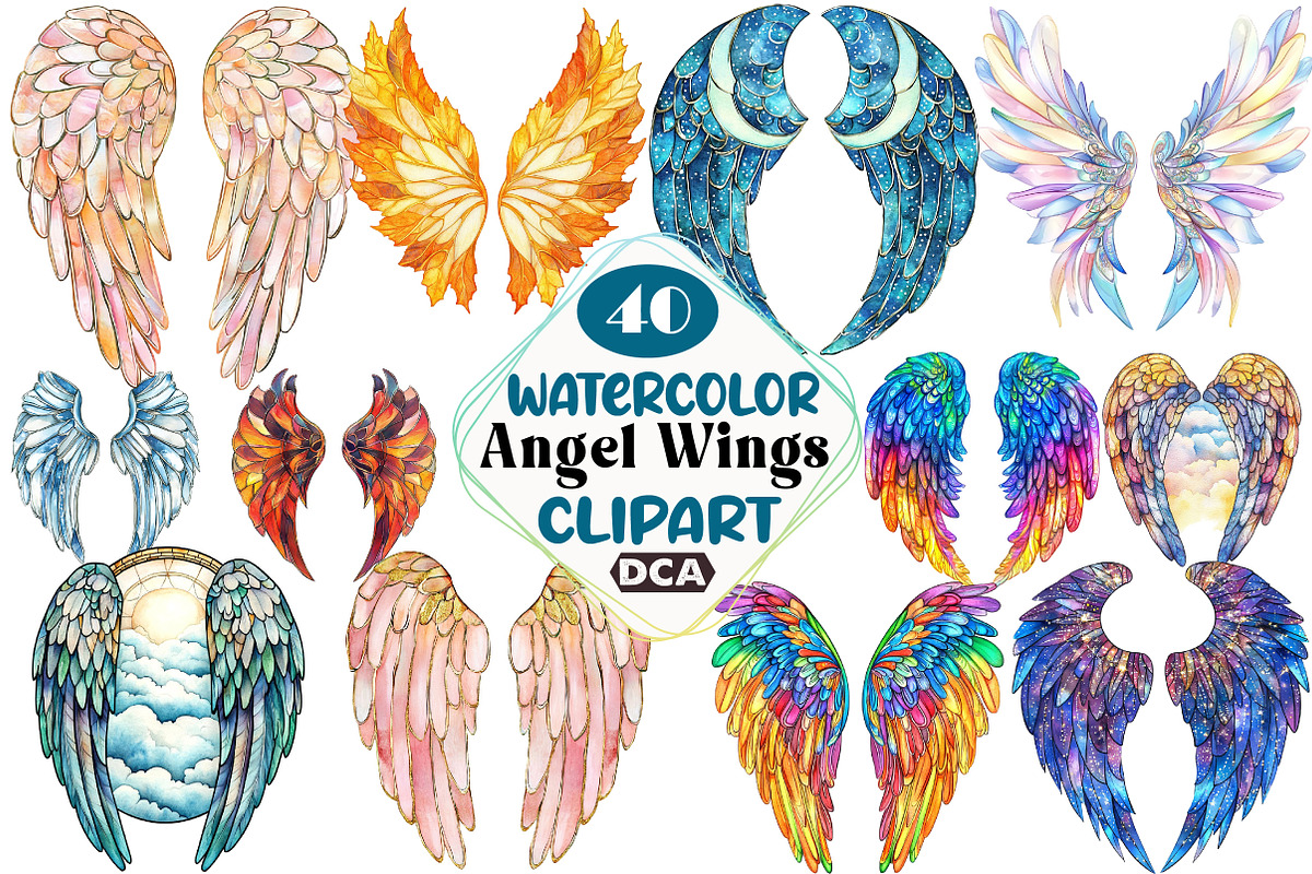 Stained Glass Angel Wings Clipart, an Illustration by DreamCafeArt (Photo 1 of 6)