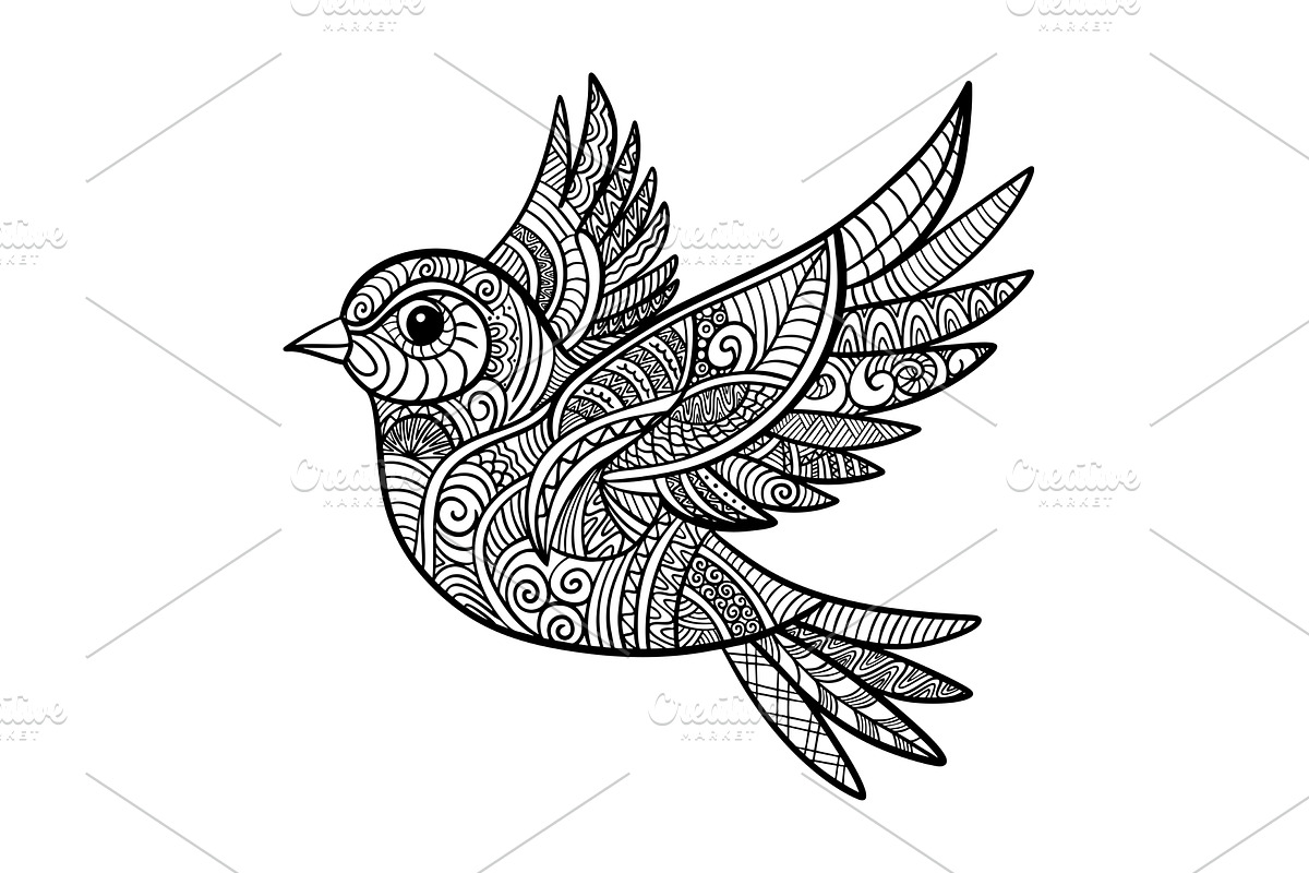 Zentangle bird for coloring book, an Animal Illustration by Voodz_shop