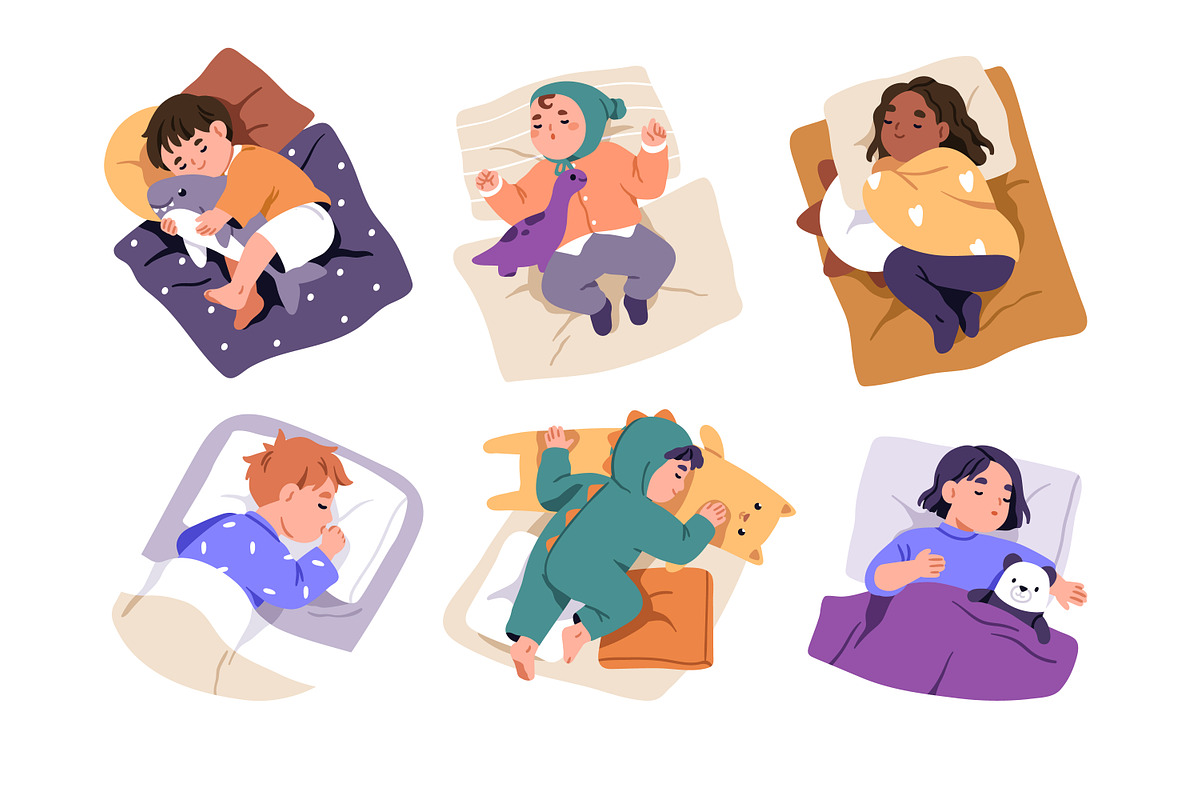 Cute kids sleeping in bed set, a Person Illustration by Good Studio (Photo 2 of 3)