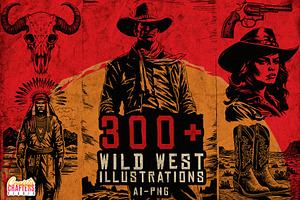 300 Wild West Western Illustrations