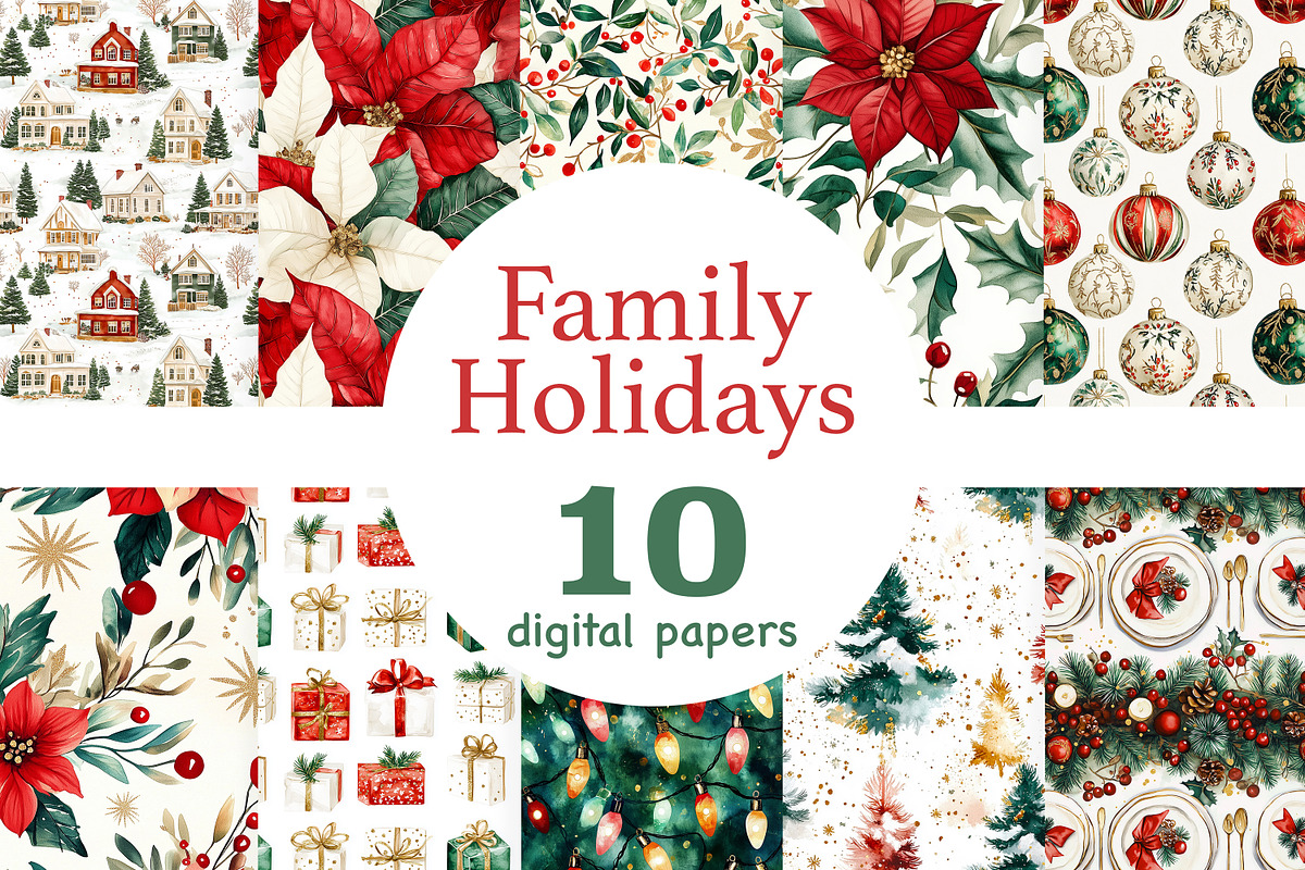 Family Holidays Digital Paper, a Pattern Graphic by GlamArtZhanna (Photo 1 of 4)