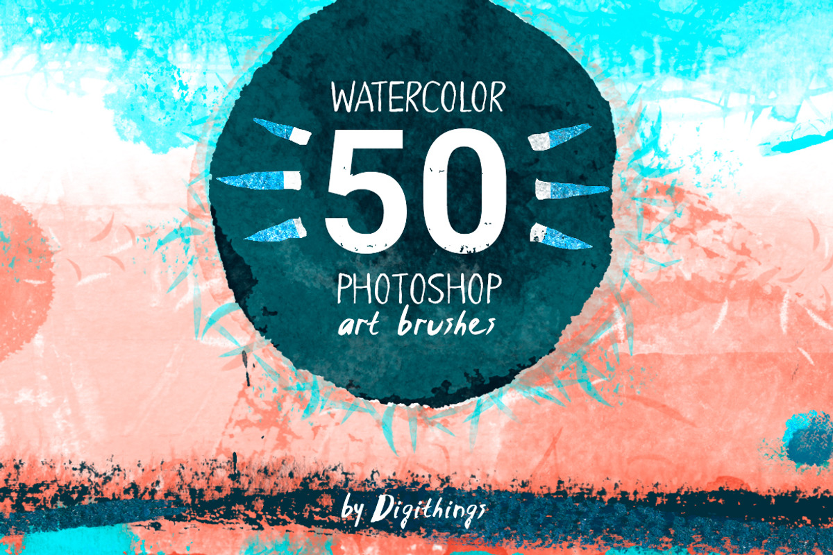 Watercolor art brushes for Photoshop, a Brush Add-On by Digithings (Photo 1 of 8)
