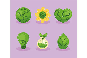 six eco friendly icons, an Object Illustration by studiogstock