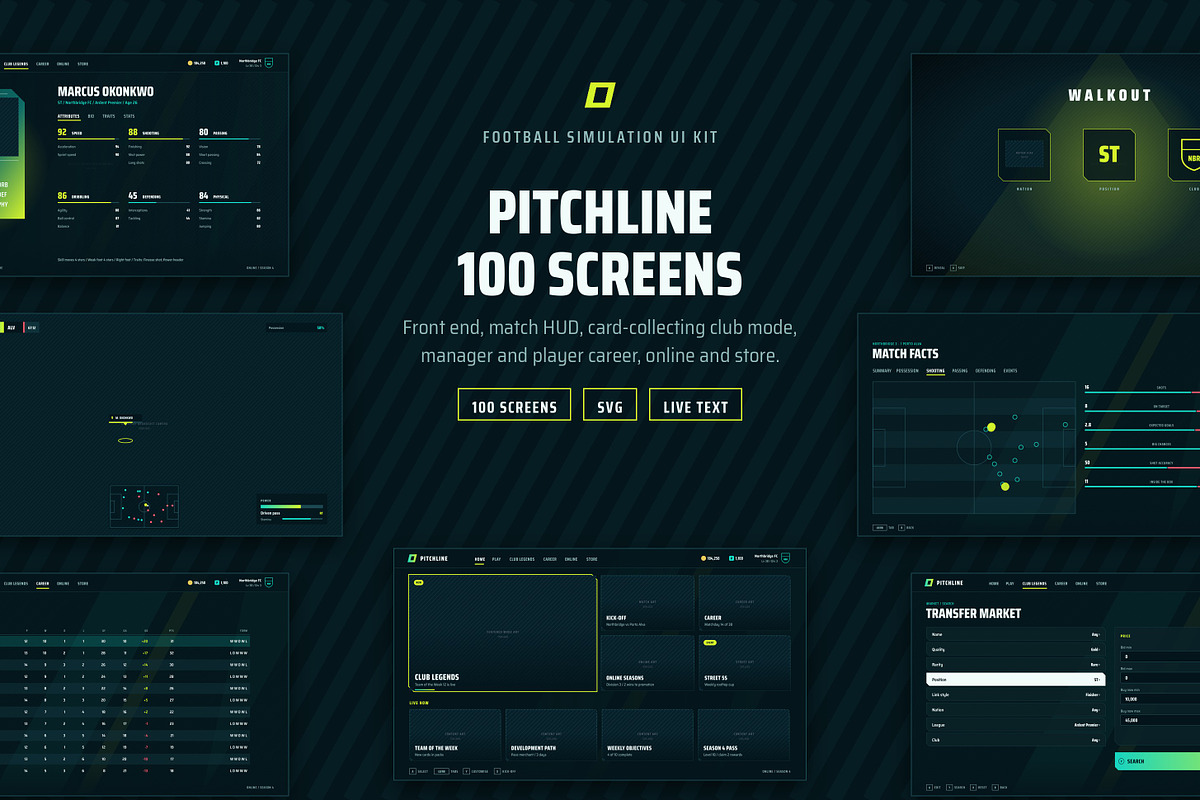Football Game UI Kit, 100 Screens, an UI Kit Template by pawellpi (Photo 1 of 117)