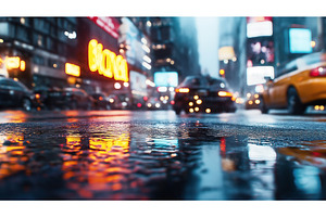 Rain-soaked Urban Street With