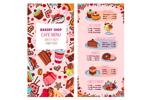 Menu Vector Template For Bakery Shop Desserts