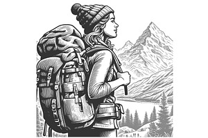 Female Hiker Admiring Majestic, an Illustration by AlexArt