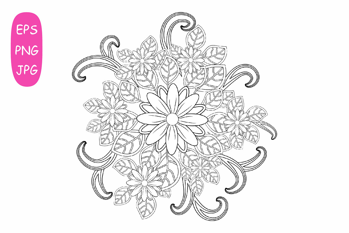 Flower Mandala: 5 Adult Coloring 3, a Poster Template by Michiru13 (Photo 4 of 6)