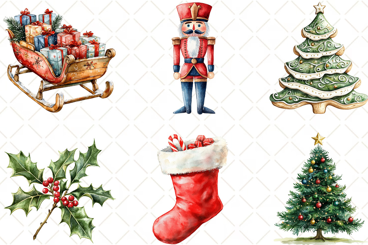 Watercolor Christmas Clipart Bundle, an Illustration by Black Bird Studio (Photo 4 of 6)