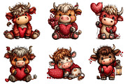 Valentine’s Day Highland Cow Clipart, an Illustration by Dream Creation (Thumbnail 2 of 8)