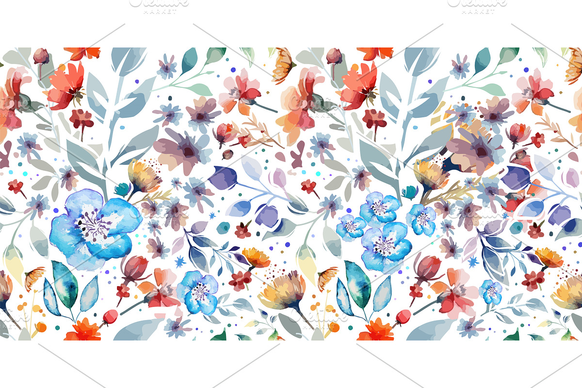 Colorful flowers seamless background, an Illustration by Nenahliadava Design