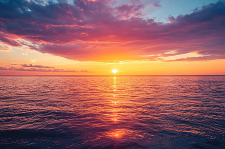 Fiery sunset over tranquil ocean wit, a Photo by Iftikhar Alam