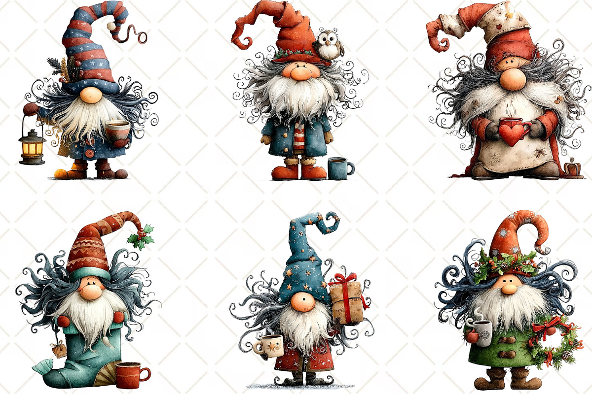 Whimsical Christmas Gnome Clipart, an Illustration by Black Bird Studio (Photo 3 of 6)
