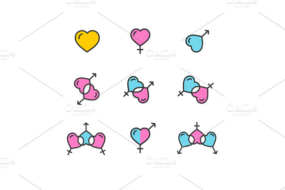 Gender Icon Set. Shape Heart. Vector