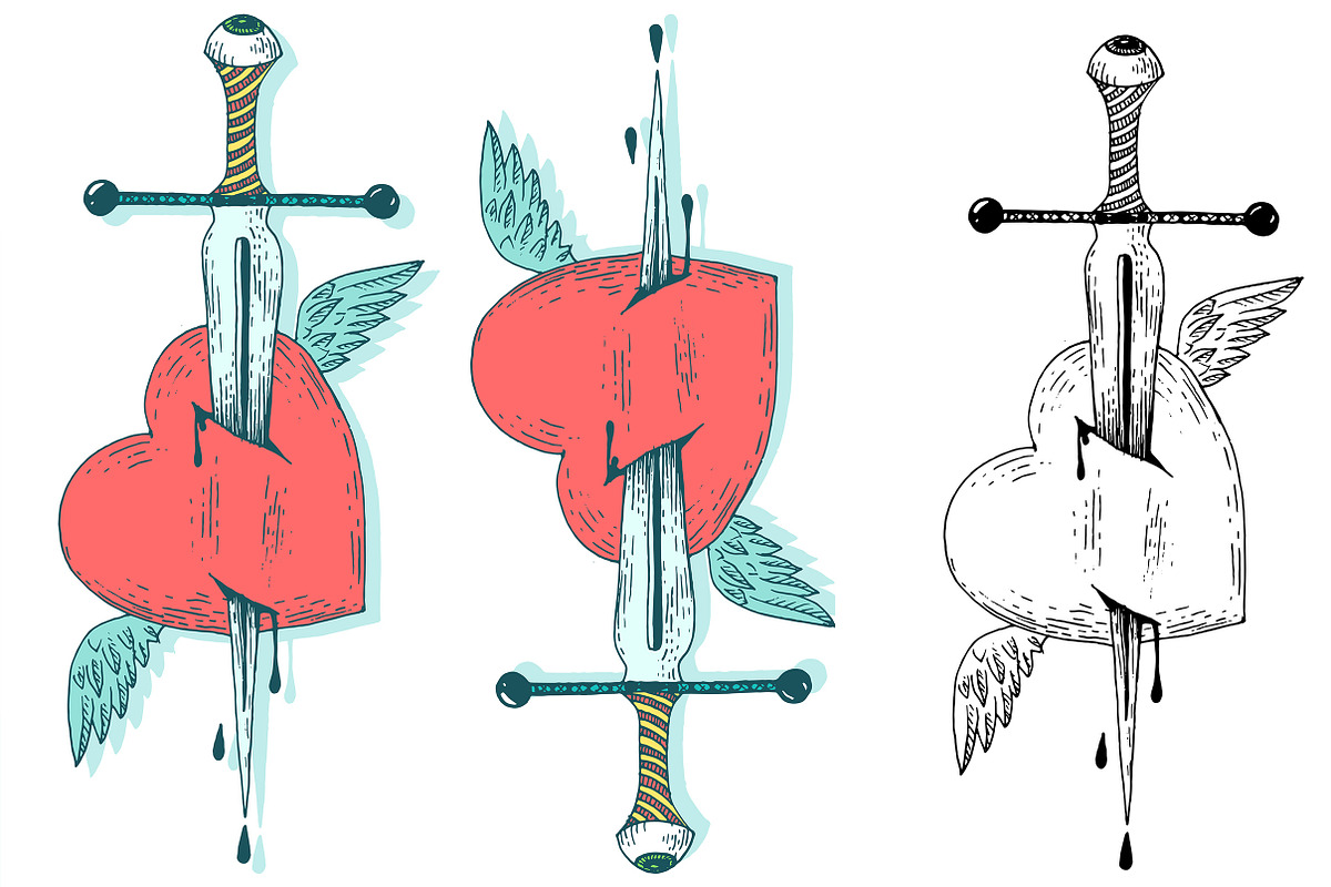 Sword & Heart design set, a Decorative Illustration by OKart.studio (Photo 4 of 6)