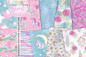 Christmas Unicorn Seamless Patterns