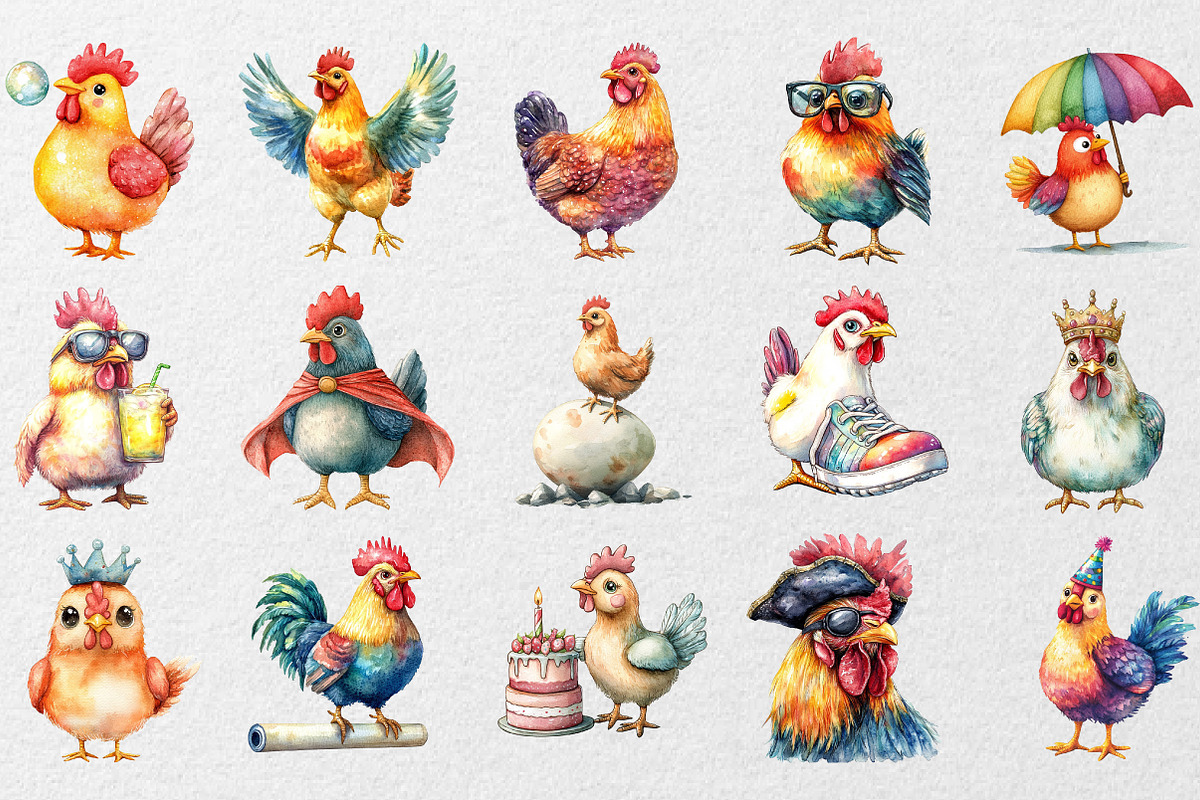 Funny Chiken Clipart, an Illustration by DreamCafeArt (Photo 2 of 5)
