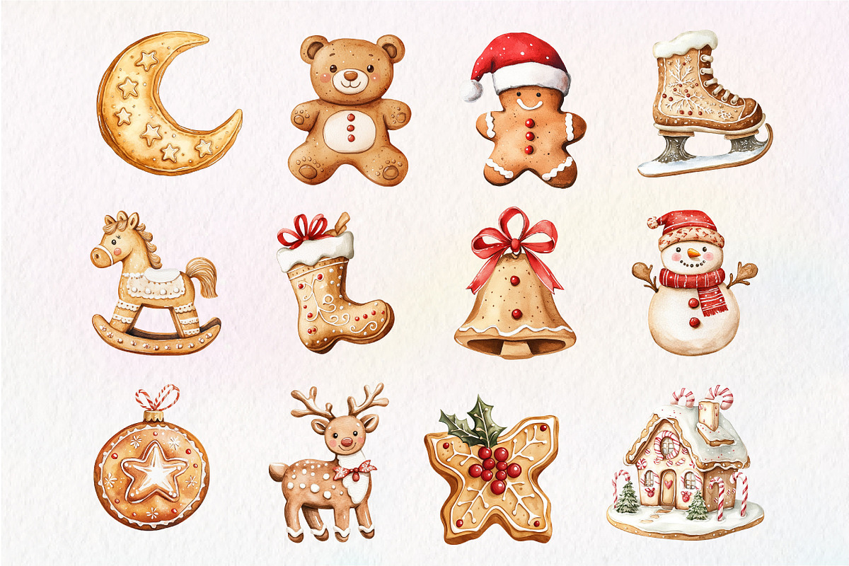 Cute Christmas Gingerbread Clipart, an Illustration by Dream Creation (Photo 2 of 4)
