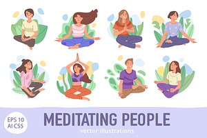 Meditating yoga peaceful characters