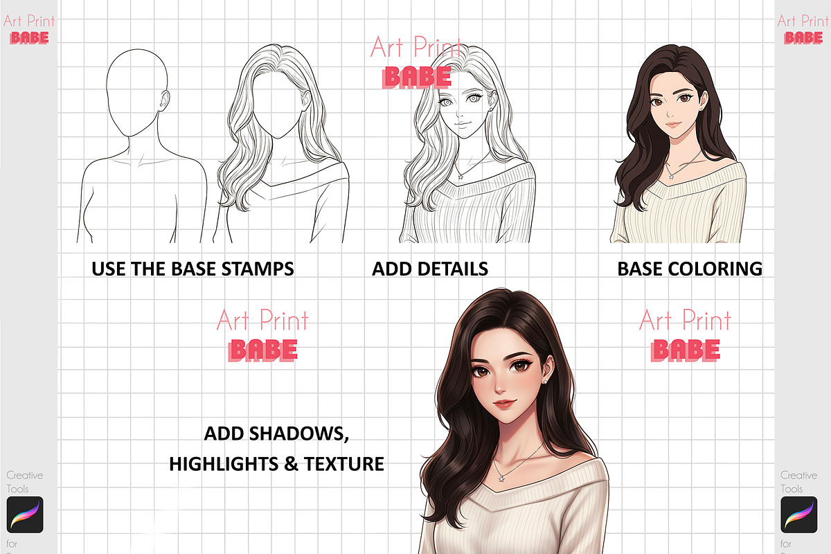 Anime Girl Maker Procreate Character, a Brush Add-On by ArtPrintBabe (Photo 2 of 10)