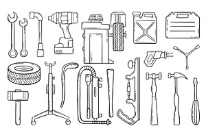 Doodle auto service set. Car repair, a Transportation Illustration by Valerie Bodnar