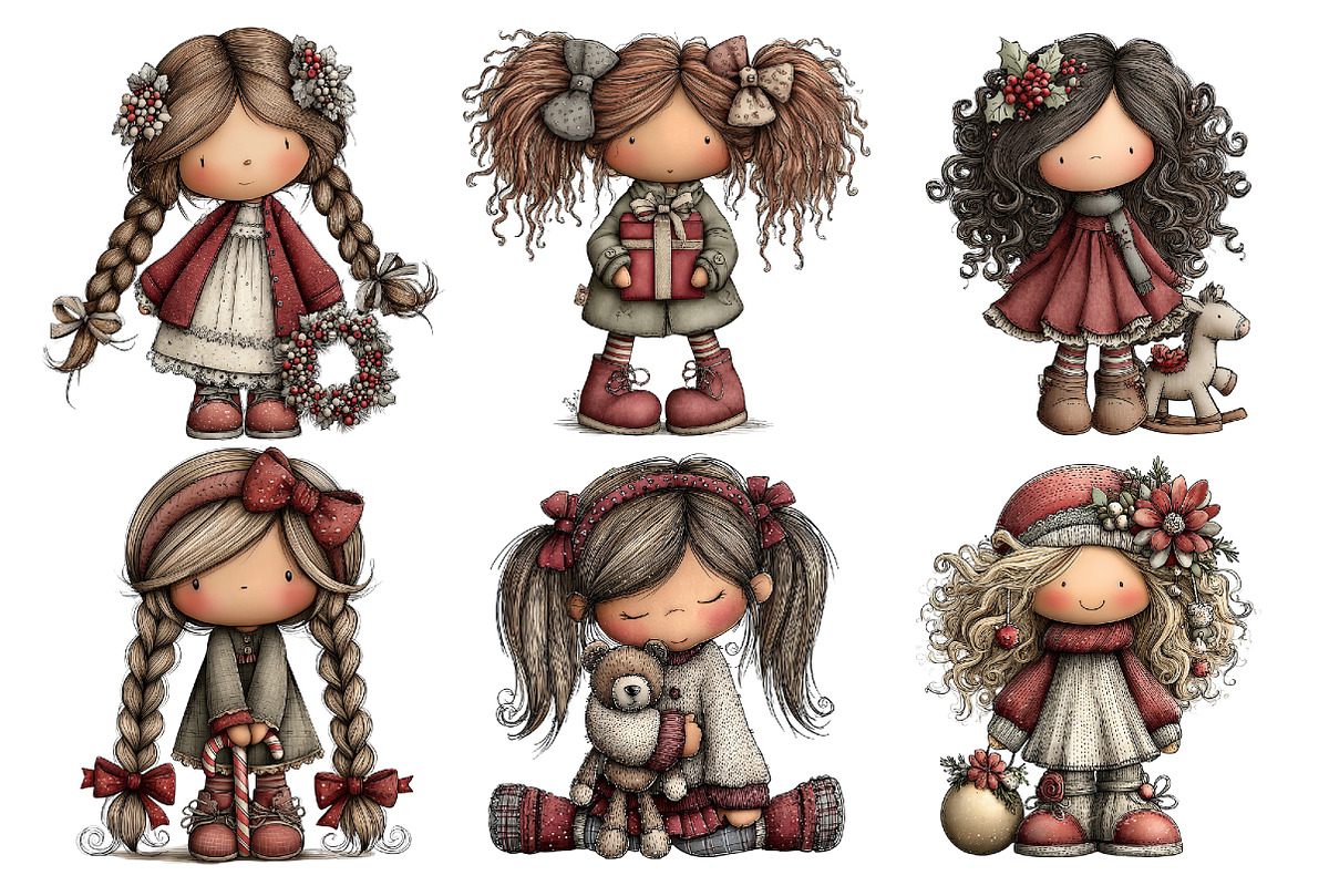 Whimsical Christmas Doll Clipart, an Animal Illustration by Creative Art (Photo 3 of 6)