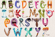 Watercolor Monster Alphabet, an Illustration by Dapper Dudell (Thumbnail 2 of 2)