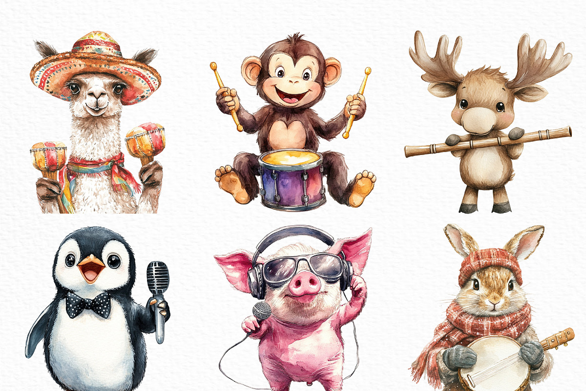 Funny Musical Animals Clipart, an Illustration by Craft Nest (Photo 5 of 6)