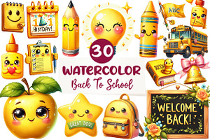Cute Back To School Watercolor, an Illustration by CreationArt