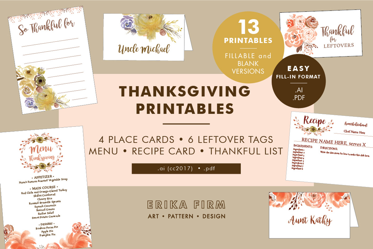 Thanksgiving Printables Bundle, a Card Template by Erika Firm (Photo 1 of 6)