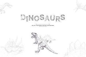 Set of 6 top dinosaurs in poly style