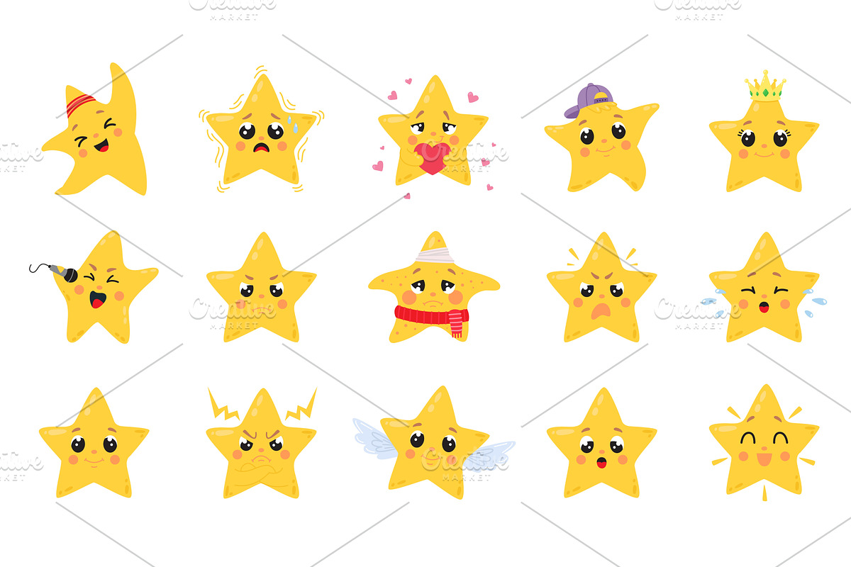 Cartoon emotional stars. Funny star, an Illustration by LadadikArt