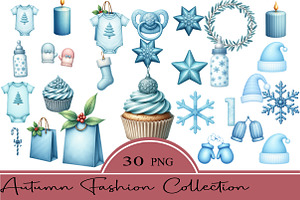 Baby’s 1st Blue Christmas Clipart, an Illustration by CrexoraLab