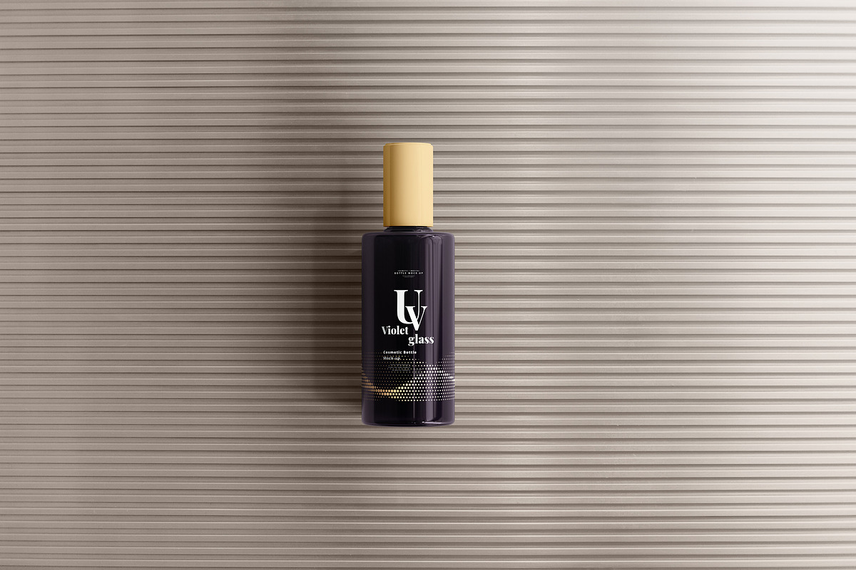 Violet Glass Cosmetic Bottle Mock-up, a Cups & Container Mockup by pmvch (Photo 9 of 20)