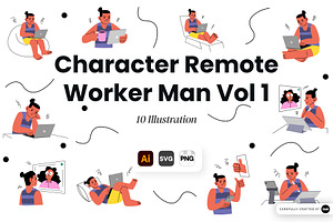 Character Remote Worker Man Vol 1, a Work Illustration by SLAB! Design
