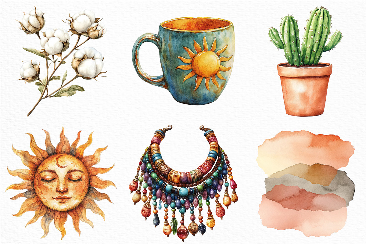 Watercolor Boho Elements Clipart, an Illustration by Craft Nest (Photo 2 of 6)