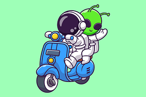 Cute Astronaut And Alien Riding