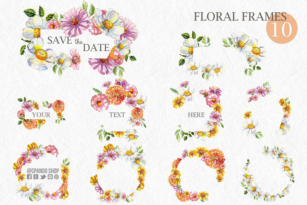 Flora watercolor floral clip art, an Illustration by CpandoShop (Photo 5 of 9)