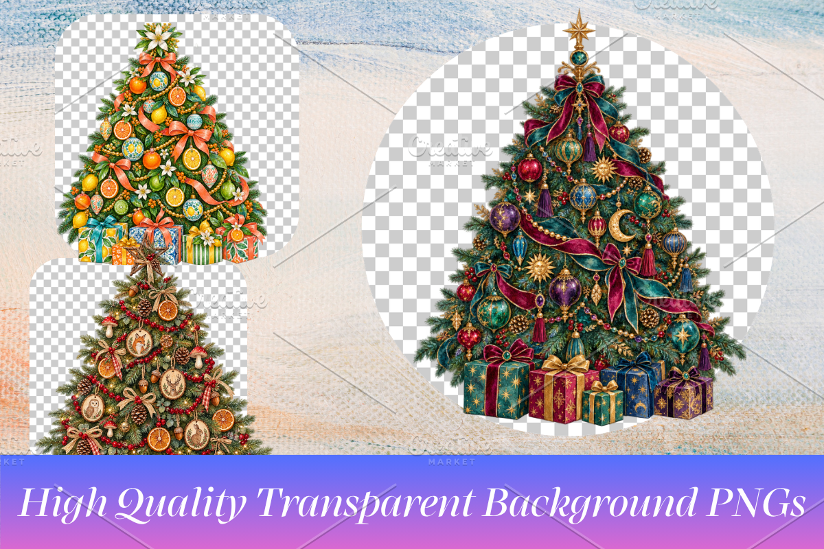 Hand Painted Christmas Tree Bundle, a Seasonal Illustration by Ink Gallery (Photo 3 of 11)