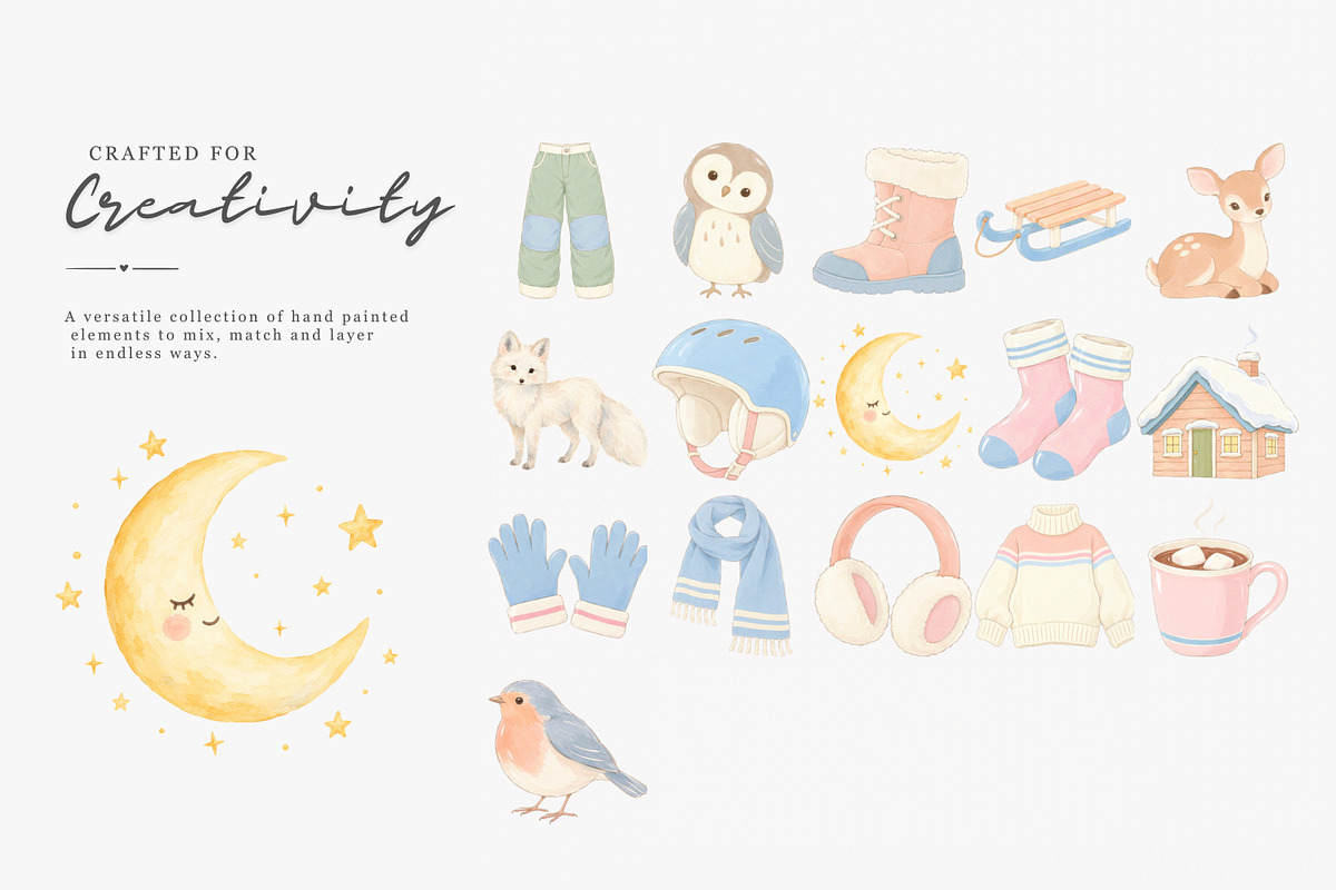 pastel winter watercolor clipart set, a Decorative Illustration by Patishop Art (Photo 7 of 8)