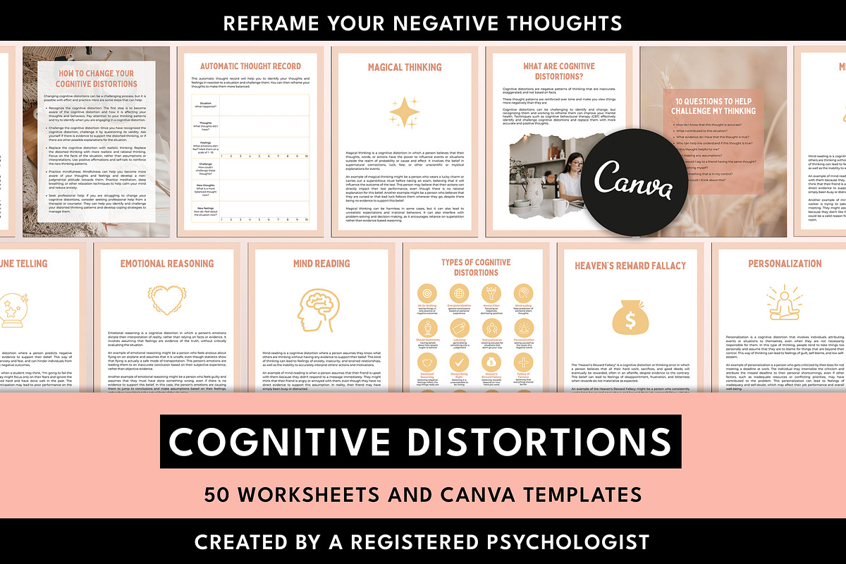 Cognitive Distortion Canva Templates, a Templates & Theme by Miri Campbell (Photo 1 of 10)