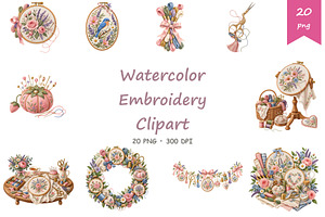 Watercolor Embroidery Clipart