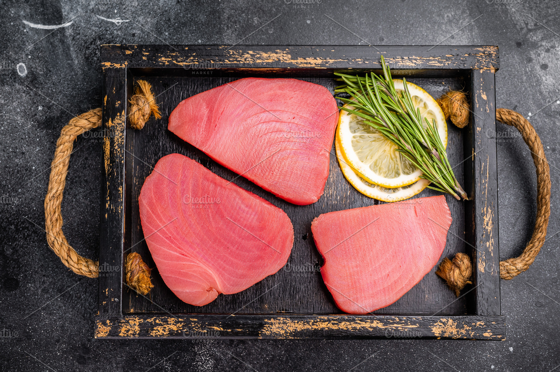 Freshly sliced raw tuna loin fillet, packed with flavor and nutr, a Food & Drink Photo by composter-box@mail.ru