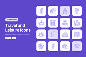 65 Animated Travel & Leisure Icons, a Duotone Icon by Prosymbols